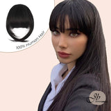 JBEXTENSION Clip in Bangs, 100% Human Hair Bangs Extensions French Bangs with Temples Clip on Fringe Bangs Real Hair for Women Natural Color Washable/Dyeable