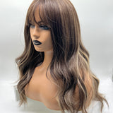 JBEXTENSION 22 Inches Brown With Highlight Women Wig With Bangs CLAIRE