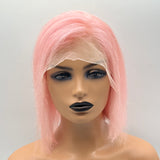 JBEXTENSION 10 Inches Real Human Hair 13x4 Bob Cut Pink Wig NICIK