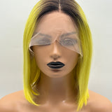JBEXTENSION 12 Inches Bob Cut Frontlace Real Huaman Hair Crazy Color Wig PANDORA-MIMOSA
