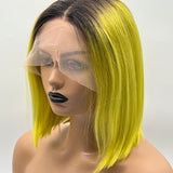 JBEXTENSION 12 Inches Bob Cut Frontlace Real Huaman Hair Crazy Color Wig PANDORA-MIMOSA