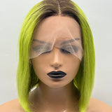 JBEXTENSION 12 Inches Bob Cut Frontlace Real Huaman Hair Crazy Color Wig PANDORA-LIME