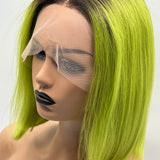 JBEXTENSION 12 Inches Bob Cut Frontlace Real Huaman Hair Crazy Color Wig PANDORA-LIME