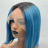 JBEXTENSION 12 Inches Bob Cut Frontlace Real Huaman Hair Crazy Color Wig PANDORA-AQUA