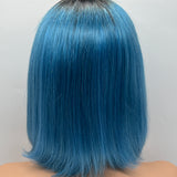 JBEXTENSION 12 Inches Bob Cut Frontlace Real Huaman Hair Crazy Color Wig PANDORA-AQUA
