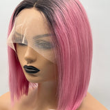 JBEXTENSION 12 Inches Bob Cut Frontlace Real Huaman Hair Crazy Color Wig PANDORA-ROSEMARY
