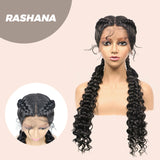 JBEXTENSION 35" Hand-Braided Synthetic Lace Front Box Braided Wigs with Baby Hair for Women D OUBLE Dutch Braids Black Lace Frontal Wigs for Women RASHANA
