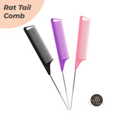 JBextension Carbon Hair Rat Tail Combs Parting Rattail Combs Teasing Fine Tooth Comb Metal Hair Pick Detangling Combs for Women for Curly Hair