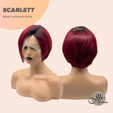 JB EXTENSION Cabello humano real con corte Pixie de 6 pulgadas con encaje frontal en color rojo vino con raíces oscuras Scarlett