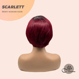 JB EXTENSION Cabello humano real con corte Pixie de 6 pulgadas con encaje frontal en color rojo vino con raíces oscuras Scarlett