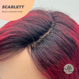 JB EXTENSION Cabello humano real con corte Pixie de 6 pulgadas con encaje frontal en color rojo vino con raíces oscuras Scarlett