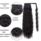 JBEXTENSION Long Corn Wave Ponytail Extension Magic Paste Heat Resistant Wavy Synthetic Wrap Around Ponytail Black Hairpiece for Women (22 Inch)