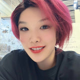 JB EXTENSION Cabello humano real con corte Pixie de 6 pulgadas con encaje frontal en color rojo vino con raíces oscuras Scarlett