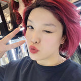 JB EXTENSION Cabello humano real con corte Pixie de 6 pulgadas con encaje frontal en color rojo vino con raíces oscuras Scarlett