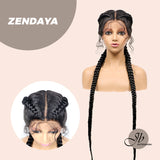 JBEXTENSION Pelucas trenzadas de caja frontal de encaje de 40 pulgadas para mujeres con pelo de bebé Pelucas trenzadas de caja holandesa grande con encaje frontal sintético de primera calidad para mujeres (Zendaya)