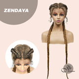 JBEXTENSION Pelucas trenzadas de caja frontal de encaje de 40 pulgadas para mujeres con pelo de bebé Pelucas trenzadas de caja holandesa grande con encaje frontal sintético de primera calidad para mujeres (Zendaya)