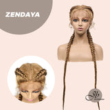 JBEXTENSION Pelucas trenzadas de caja frontal de encaje de 40 pulgadas para mujeres con pelo de bebé Pelucas trenzadas de caja holandesa grande con encaje frontal sintético de primera calidad para mujeres (Zendaya)
