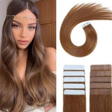 JBextension Tape in Hair Extensions Human Hair Balayage Dark Brown to Brown Mix with Blonde Tape in Seamless Hair Extensions Human Hair Ombre Hair Extensions Tape in 20 Inch Tape in Human Hair 50g 20pcs