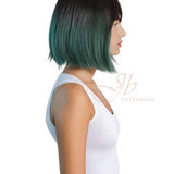 JBEXTENSION 12 Inches Bob Cut Ombre Green Wig With Bangs SALLY