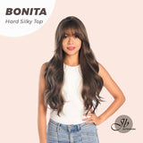 JBEXTENSION 26 Inches Brown Curly 3.5X4 Hard Silky Top Natural Scalp Effect Wig With Bangs BONITA