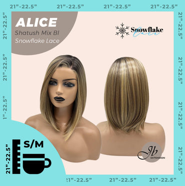 JBEXTENSION 12 Inches Shatush Mix Blonde Pre-Cut Side Part Snowflake Lace Frontlace Glueless Wig ALICE SHATUSH MIX BLONDE【BENDY EAR TABS】- S/M