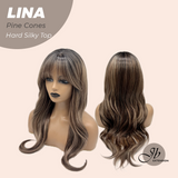 JBEXTENSION 24 Inches Scalpiana Pine Cones Wolf Cut 3.5X4 Hard Silky Top Natural Scalp Effect Wig with Bangs LINA PINE CONES