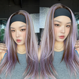 JBEXTENSION 22 Inches Straight Lilac Mocha Balayage Brown Silver Ombre Headband Wig KIM K - LILAC MOCHA BALAYAGE