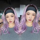 JBEXTENSION 22 Inches Medium Brown Base with Silver Lavender Cloud Ombre Highlights Headband Wig LUX LAVENDER CLOUD