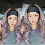 JBEXTENSION 22 Inches Medium Brown Base with Silver Lilac Mocha Balayage Ombre Highlights Headband Wig LUX LILAC MOCHA BALAYAGE
