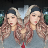 JBEXTENSION 24 Inches Curly Crimson Caramel with Blonde Highlights Headband Wig FLAME CRIMSON CARAMEL
