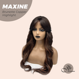JBEXTENSION 24 Inches Brunette Copper Highlight Wig with Bangs MAXINE BRUNETTE COPPER HIGHLIGHT