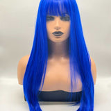 JBEXTENSION 28 Inches Long Straight Blue Wig With Bangs DORY