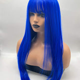 JBEXTENSION 28 Inches Long Straight Blue Wig With Bangs DORY