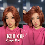 [PRE-ORDER] HOT OF SEASON - 12 Inches Bob Cut Copper Red Pre-Cut Snowflake Lace Frontlace Glueless Wig KHLOE COPPER RED【PERMATEASE】