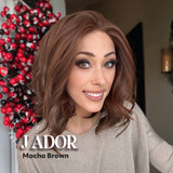 Nichole's Selection - 10 Inches Mocha Brown Curly Lace Front Wig.Pre Plucked 13*3 HD Transparent Lace Frontal Handmade Futura Fiber Swiss Lace Synthetic Fiber Glueless Wig JADOR MOCHA BROWN