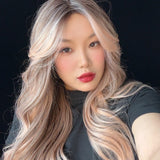 JBEXTENSION 26 pulgadas mezcla rubia con onda corporal de raíz oscura con flequillo MANDA