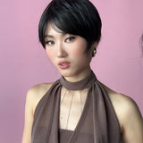 JBEXTENSION Short Hair 30% Real Human Hair Midnight Brown( Black/Brown) Unisex Wig Man Wig KEN