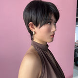 JBEXTENSION Short Hair 30% Real Human Hair Midnight Brown( Black/Brown) Unisex Wig Man Wig KEN