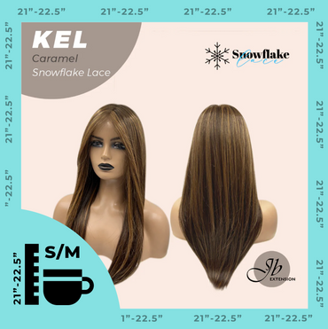 JBEXTENSION 22 Inches Caramel Pre-Cut Snowflake Lace Frontlace Glueless Wig KEL CARAMEL【PERMATEASE】【BENDY EAR TABS】S/M