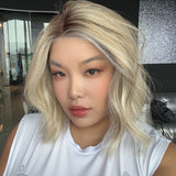 JBEXTENSION 12 Inches Blonde Curly Pre-Cut Side Part Snowflake Lace Frontlace Glueless Wig BARBARA【BENDY EAR TABS】