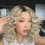 JBEXTENSION 17 Inches Blonde Deep Curly Pre-Cut Side Part Snowflake Lace Frontlace Glueless Wig SUE【BENDY EAR TABS】