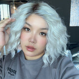 JBEXTENSION LESLEY MONO Monofilament Handmade Wig 6X5 Full Monofilament Hand Tied Top Wig 10 Inches Silver Curly Mono Lace Wig With Anti-slip Silicone Strips Glueless Wig LESLEY MONO【BENDY EAR TABS】