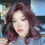 JBEXTENSION VITTORIA MONO Monofilament Handmade Wig 6X5 Full Monofilament Hand Tied Top Wig 16 Inches Dark Red Curly Mono Lace Wig With Anti-slip Silicone Strips Glueless Wig VITTORIA MONO【BENDY EAR TABS】