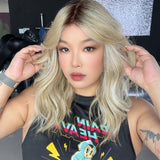 JBEXTENSION TERESA MONO 16INCH Monofilament Handmade Wig 6X5 Full Monofilament Hand Tied Top Wig 16 Inches Mix Blonde Curly Mono Lace Wig With Anti-slip Silicone Strips Glueless Wig TERESA MONO - 16Inch【BENDY EAR TABS】
