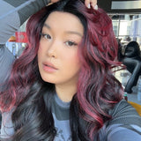 JBEXTENSION 23 Inches Curly Black Red Pre-Cut Frontlace Glueless Black Sapphire Wig OPRAHA