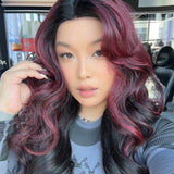 JBEXTENSION 23 Inches Curly Black Red Pre-Cut Frontlace Glueless Black Sapphire Wig OPRAHA