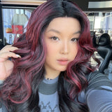 JBEXTENSION 23 Inches Curly Black Red Pre-Cut Frontlace Glueless Black Sapphire Wig OPRAHA