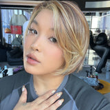 JBEXTENSION 10 Inches Bob Cut Mix Copper Pre-Cut Side Part Snowflake Lace Frontlace Glueless Wig ANNALISA【BENDY EAR TABS】