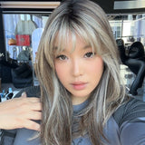 [PRE-ORDER] JBEXTENSION 17 Inches Dark Mix Blonde Pre-Cut T Part Snowflake Lace Frontlace Glueless Wig with Bangs PATRICIA【BENDY EAR TABS】