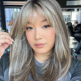 [PRE-ORDER] JBEXTENSION 17 Inches Dark Mix Blonde Pre-Cut T Part Snowflake Lace Frontlace Glueless Wig with Bangs PATRICIA【BENDY EAR TABS】